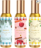 Room Spray, Bright Vanilla, Cinnamon Apple, Fir Breeze, 3 Pack, Each 4 fl oz, Concentrated Room Spray, Air Freshener for Home, Long-Lasting Odor Eliminator for Bathroom and Office