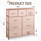 WLIVE 9-Drawer Dresser, Fabric Storage Tower for Bedroom, Hallway, Entryway, Closet, Tall Chest Organizer Unit with Fabric Bins, Steel Frame, Wood Top, Easy Pull Handle, Pink