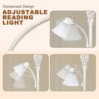 Torchiere Floor Lamp with Adjustable Reading Light, 72" Tall Vintage Lamp with White Glass Shade, Farmhouse Standing Lamp, Rustic LED Floor Lamp for Living Room Bedroom Office Corner, Bulbs Included