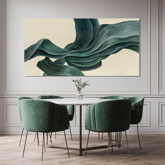 ZENPEE Green Abstract Wall Art and Beige Wall Decor, Aesthetic Wall Hangings for Dining Room, Living Room, or Bedroom, 24" x 48"