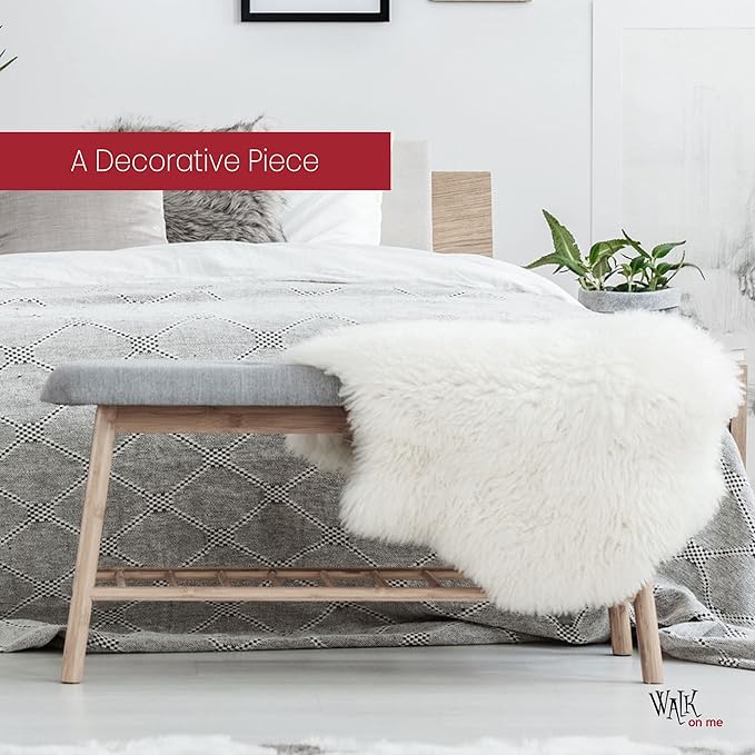 Silky Soft Faux Fur Rug, 5 ft. x 7 ft. White Fluffy, Made in France, Sheepskin, Shaggy Rug for Living Room, Bedroom, Kid's Room, or Nursery, Home Décor Accent with with Non-Slip Backing