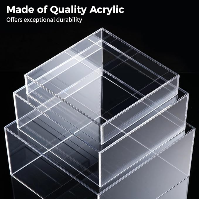 6 Pcs 3 Sizes Buffet Risers, Acrylic Display Riser Boxes,5 Sided with Hollow Bottoms Transparent Acrylic Cube Display Nesting Risers, Food Risers for Buffet Table, Large Medium Small Clear Display Stand