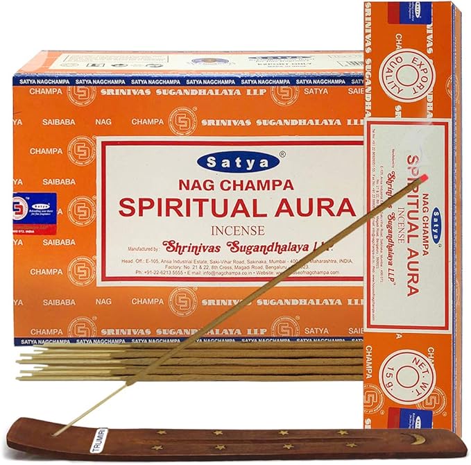 Spiritual Aura Incense Sticks and Incense Stick Holder Bundle Insence Insense Satya Incense