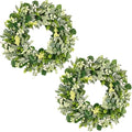 Vlorart 2 Pack Green Eucalyptus Leaf Wreaths, 24 Inch Artificial Spring Summer Wreaths for Front Door Decor Boxwood Wreath with Big Berries, Farmhouse Greenery Wreath Outside Year Round Indoor/Outdoor