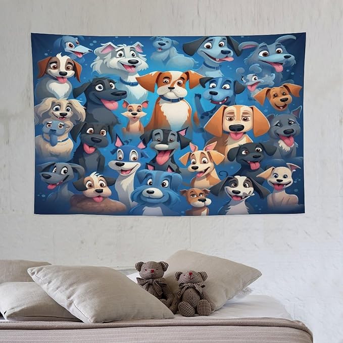 VUMIVI Cartoon Dog Tapestry Cute Puppy Pet Lovers Animal Theme Colorful Illustration Tapestry Wall Hanging for Living Room Bedroom Dorm Classroom Aesthetic Decor W60xL40in
