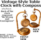 ALADEAN Inspirational Brass Table Clock with Compass | Religious Quote Engraved Desk Clock - Baptism Birthday Christmas (Be Strong & Courageous)