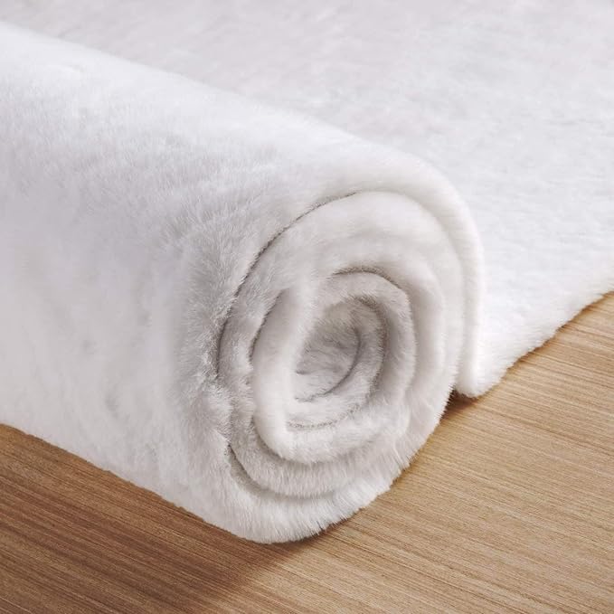 White Washable Faux Fur Area Rug - 8x10, Fluffy Boho Rectangle Rug for Living Room, Bedroom & Teen Room Home Decor