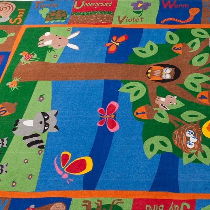 KIDCARPET.COM Forest Fun Rectangle Classroom Rug | Bordered Area Rug for Preschool Daycare Learning, 4' x 6'