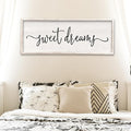 Surfapans Sweet Dreams Wall Decor Above Bed 32"x12" ofr Master Bedroom Guest Room Wood Rustic Framed Wall Art Sign (White)