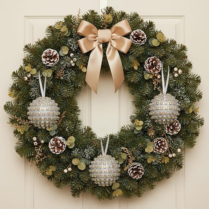 Iridescent Crystal Rhinestone Ball Ornaments, 4 Pack Handcrafted Sparkling Christmas Tree Decorations, Hanging Ornaments for Holiday & Home Décor in Luxury Gift Box