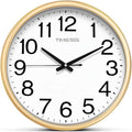 Wall Clock, 13 Inch Large Dial Non-Ticking Silent Battery Operated Quality Analog, Ultra-Quiet Movement Quartz, Timeless Stylish Clock, Ideal Modern Home, Office Décor (Gold)