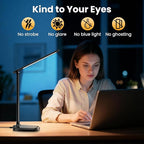 Desk Lamp with Charger, 10%-100% Stepless Dimmable & 5 Color Modes Study Lamp, Touch Control, 30-/60-minute Timer, USB Charging Output Port, CRI≥90, Eye-Caring Foldable LED Desk Lamps for Home Office