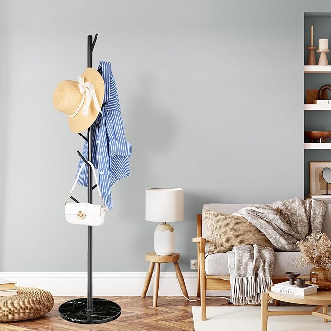 ZOZOE Metal Coat Rack Freestanding, Modern Heavy Duty Coat Racks with Natural Marble Base, Stable Coat Tree Stand, Hall Tree Hanger Coat Stand with for Bags, Hats, Entryway, Office