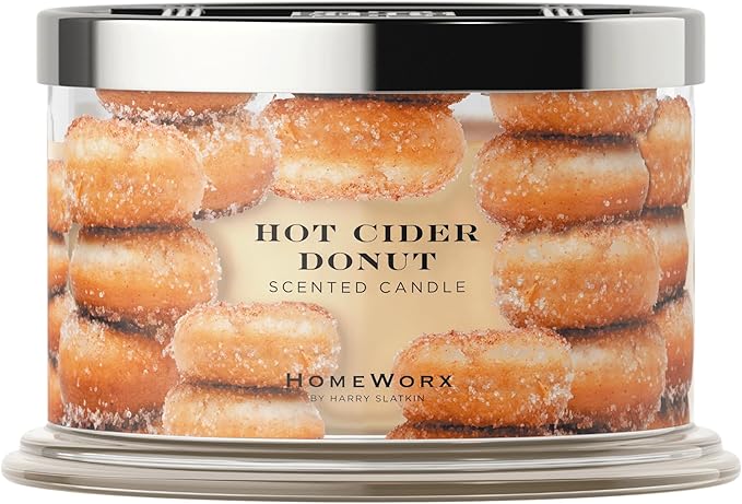 HomeWorx by SLATKIN + CO. Candle- Hot Cider Donut, 18 oz. 4-Wick Premium Scented Jar Candle - 30-55 Hours Burn Time