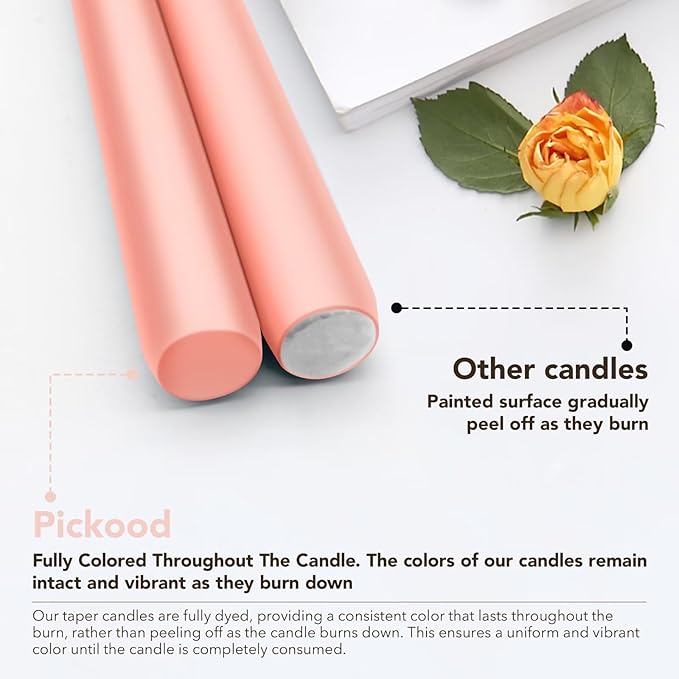 New Burning Formula Unscented Dripless 10-Inch Taper Candles Set of 12 - Pearl Blush, for Wedding, Dinner - Smokeless, Long Burning - Hand Poured, Colored Tall Candlesticks - Rubor Perla