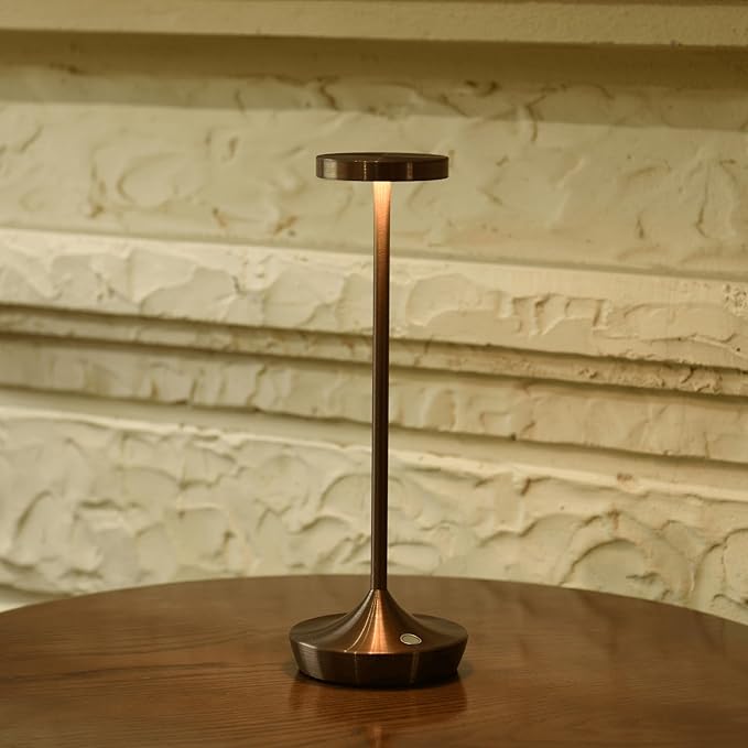 2 Pack LED Cordless Table Lamp Rechargeable，Outdoor Battery Operated Desk Lamp Touch 3 Color Dimming Portable Waterproof Night Light for Patio/Restaurant/Dining/Home (Coffee Brown)