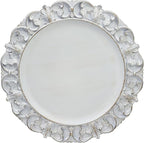 13" Antique White Charger Plates, Set of 6 Plastic Textured Chargers for Dinner Plates with Embossed Rim, Table Décor, Party, Wedding, Holiday