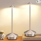 Modern Cordless Table Lamp Set of 2, Portable LED Desk Lamps, 5000mAh Rechargeable Battery Operated Lighting for Bedroom Dining Room Restaurant Coffee Shop Camping Night Light (Brushed Nickel)