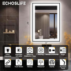 28x36 LED Bathroom Mirror for Wall -Black Aluminum Framed (Front and Backlit), Anti-Fog Vanity Mirror with Lights,Stepless Dimmable Lighted Mirror,3 Colors Smart Mirror(Horizontal/Vertical)