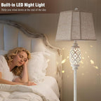 Luvkczc Rustic Floor Lamp with Floral Cutouts & Light, Vintage Farmhouse Style Standing Lamp Resin Floor Lamps for Living Room, Bedroom,Study (Bulb Included)