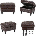 Artechworks Coffee Table Ottoman with Storage,Button Tufted PU Leather Upholstery Footstool Bed Ottoman for Living Room, Home Office, Space-Saving Storage Toy Box Stool, Brown