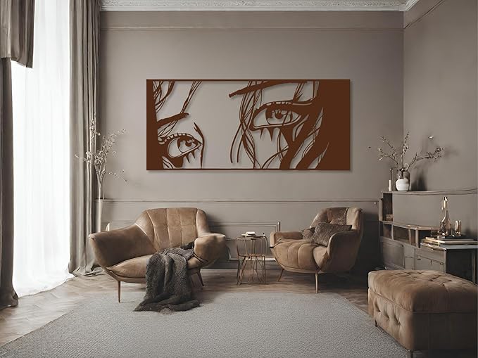 Vailla Wall Art Decor Minimalist Abstract Woman Eyes Wall Decoration Wooden Modern 3D Sculptures Line Drawing Art Decor Female Wall Hanging for Bedroom Kitchen Bathroom Living Room