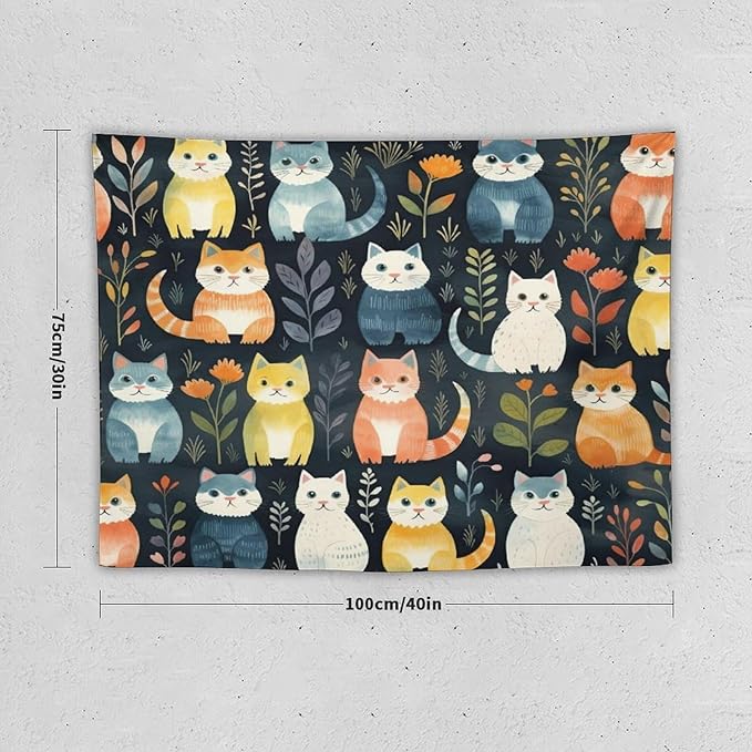 VUMIVI Cartoon Abstract Cat Tapestry Fun Cute Animals Plants Bohemian Modern Art Color Illustration Tapestry Wall Hanging for Living Room Bedroom Dorm Classroom Aesthetic Decor W40xL30in