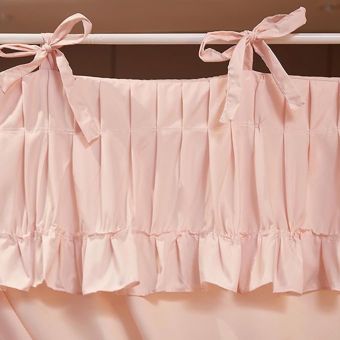 Ruffle Lace up 4 Corners Post Princess Curtain Bed Canopy Cozy Breathable Mosquito Net Cloth for Girls Adults Bedroom Decoration (Pink, 59" W*82" L*82" H/Queen)