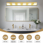 Modern LED Bathroom Lights Fixtures(6-Light),Metal Gold Acrylic Wall Lighting,Vanity Lights for Bathroom Over Mirror(6000k 41in)