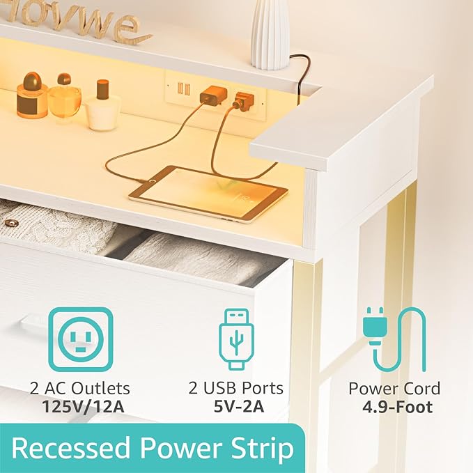 BOLUO Girls Dresser with LED Light and Charging Station for Bedroom 6 Fabric Drawer Dresser with USB Outlet Modern Gold