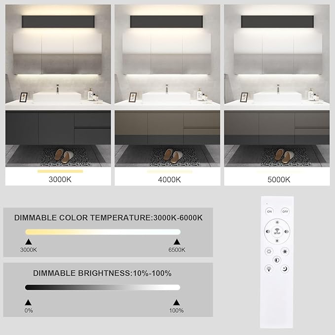 Aipsun 32.6in Remote Control Dimmable Modern Black Vanity Light Fixtures Color Temperature Adjustable LED Bathroom Light Fixture