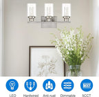 MELUCEE 3 Light LED Bathroom Light Fixtures 3000K-6000K Dimmable Vanity Lights Bathroom Lights Over Mirror Brushed Nickel Wall Light Fixture with Crystal Bubble Clear Glass Shade, Built-in LED Chips