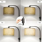 【Upgraded】 Dimmable Matte Black Floor Lamp, 1201 Lumens LED Bulb Included, Arc Floor Lamps for Living Room Modern Standing Lamp with Champagne Linen Shade, Tall Lamp for Living Room Bedroom Office