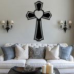 Metal Cross for Wall, Crosses Wall Decor, Cross Heart Metal Wall Art, Christian Wall Decor, Christian Cross Wall Decor, Religious Wall Decor, Faith Wall Decor, Spiritual Wall Decor (Silver, 53"x34" | 135x85cm, metal wall art)