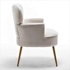 Trendy Velvet Accent Chair with Gold Metal Legs, Upholstered Armchair for Small to Mid-Size Spaces, Modern Living Room, Bedroom, Vanity Desk and Entryway, Ivory