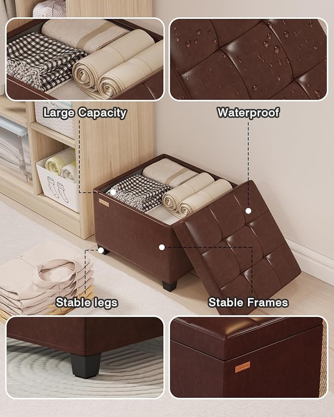 17.7 inches Synthetic Leather turfed Ottomans Cube with Legs, Metal-Framed Square Storage Ottoman Foot Rest Stool Holds 770 LB for Dorm Living Room Bedroom Brown UASND63R
