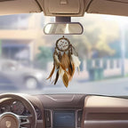 Mini Dream Catcher for Car Rear View Mirror Accessories - Handmade Small Brown Dreamcatchers Boho Car Charm Interior Decor, Native Ameican Indian Hanging Ornament Room Decor
