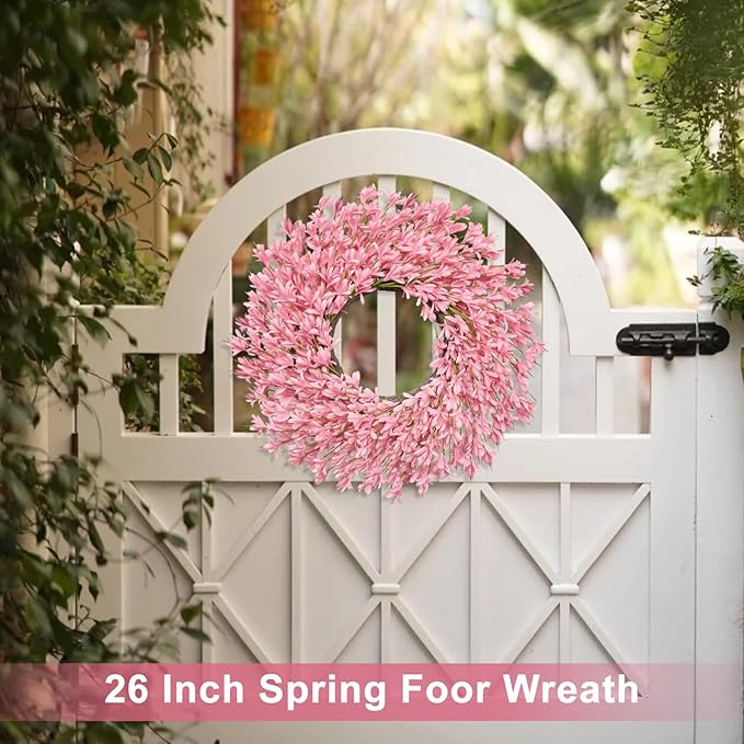 26 Inch Spring Wreaths for Front Door Large Valentines Spring Door Wreath Easter Wild Floral Summer Wreaths Outside All Season for Farmhouse Porch Wall Wedding Living Room Home Decor(Pink)