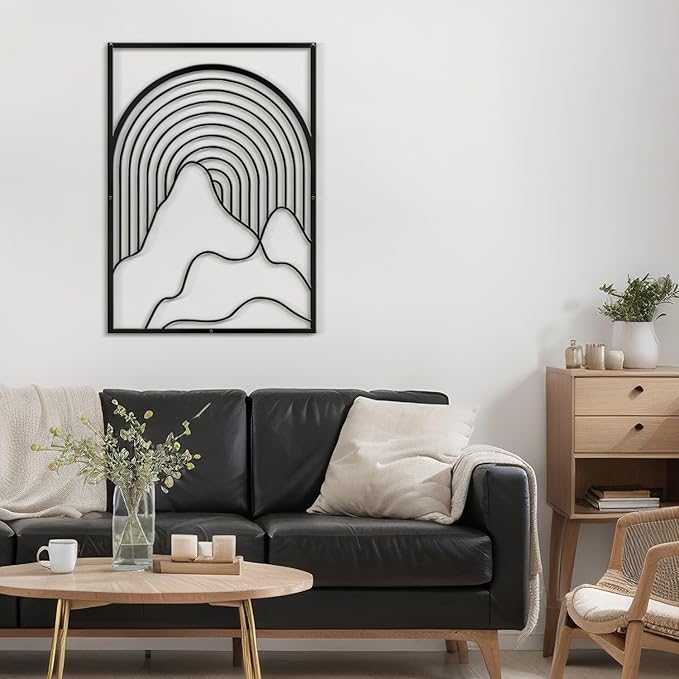 SIGNLEADER Metal Wall Art Decor Geometric Mid-Century Stripe Landscape Modern Abstract Wall Sculpture Hangings Home Decoration for Living Room, Bedroom, Bathroom, Kitchen, Outdoor - 30" Black