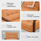 Lexicon Modern Accent Chair, Luxury Genuine Leather Match Living Room Chair with Tufted Cushions, Solid Wood Frame and Arm Rest, Comfy Upholstered Single Seat for Bedroom/Reading/Office, Orange