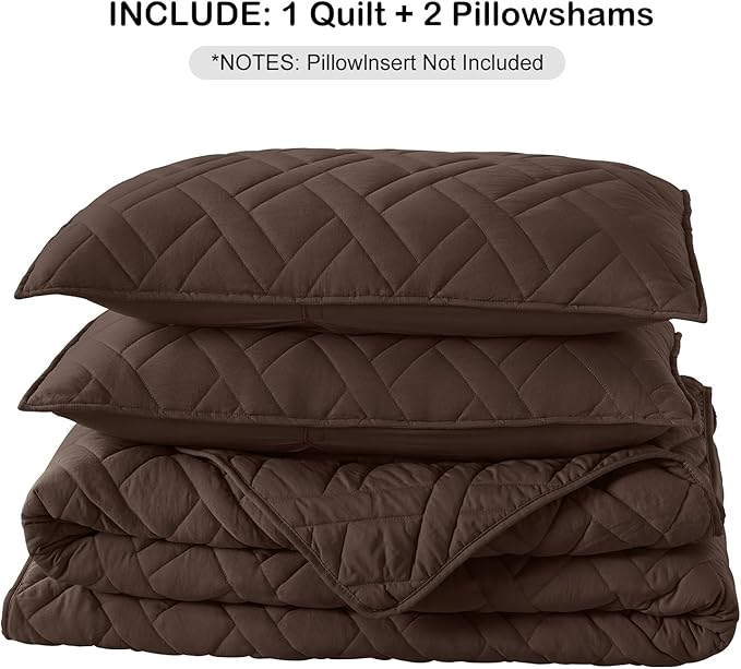 HORIMOTE HOME Quilt Set Queen Size Chocolate, Classic Geometric Diamond Stitched Pattern, Ultra Soft Microfiber Lightweight Bedding Bedspread Coverlet for All Season with 1 Quilt 2 Pillow Shams