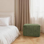 20x20x14 Inches Fluffy Square Pouf Ottoman - Plush Furry Ottoman Foot Rest Stool with High-Density Foam, Versatile Floor Seating for Living Room (Green)