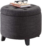 Convenience Concepts Designs4Comfort Round Storage Ottoman 19.75" - Versatile Contemporary Foot Stool for Living Room, Office, Den, Gray Fabric