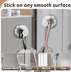 Reusable Heavy Duty Suction Cup Hooks for Kitchen/Bathroom/Shower - Wet-Proof Hooks for Towels, Robes, Loofah&Wreaths/No Drill Mounting on Glass, Tile, Metal (2, Brushed Nickel)