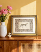 ARPEOTCY Gold Framed Canvas Wall Art, 11x14 Vintage Leopard Illustration with Leopard-Print Border, Safari Animal Wall Art for Living Room, Bedroom, Office, Glam & Maximalist Home Decor