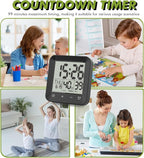 Shower Clock Waterproof Bathroom Timer, Digital Wall Clock with Countdown, Touch Screen, Temperature, LCD Display, Suction Cup Hanging Hole Stand for Kids and Adults