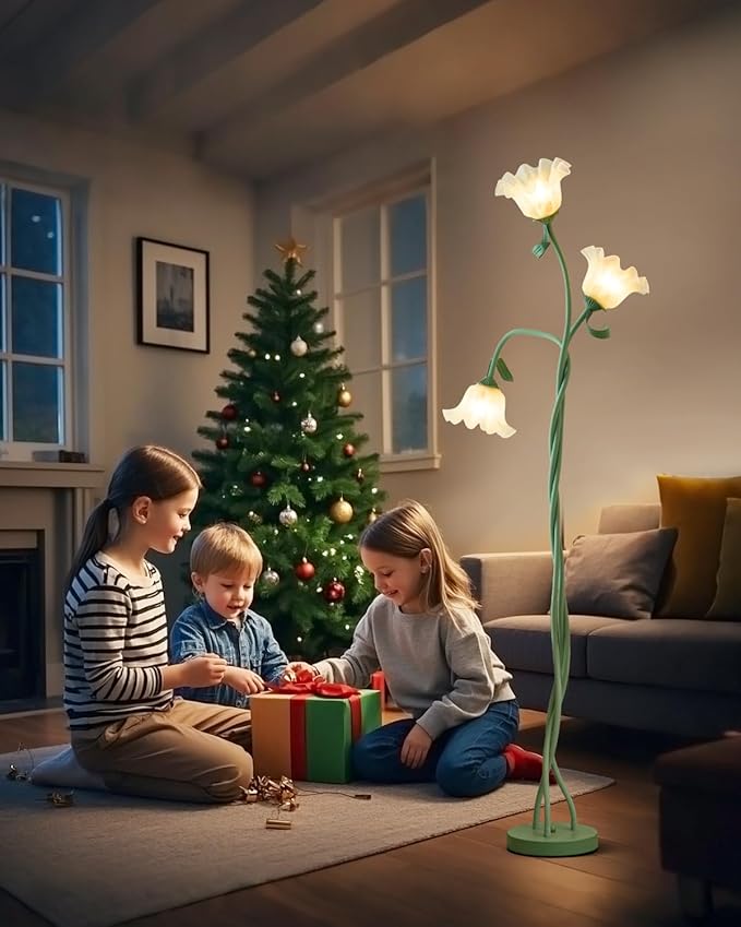 Flower Floor Lamp for Living Room,Tall Standing Reading Lamp with Flexible Neck,3 Color Temperatures LED Dimmable Decorative Light, Cute Floor Lamp for Bedroom Corner (Green)