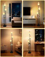 Lightdot Black Dimmable Floor Lamp with Table, 63IN Mid-Century Oval Floor Lamps with Bulbs Included, 3-Lights Candle Holder Style Modern Tall Standing Lamp for Living Room/Sofa Beside/Corner Decor