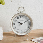 NIKKY HOME Table Clock, Vintage Desk Clock, Antique White Finish Table Clocks, Non-Ticking Battery Operated Decorative Shelf Clock for Living Room Bedroom Gift Clocks