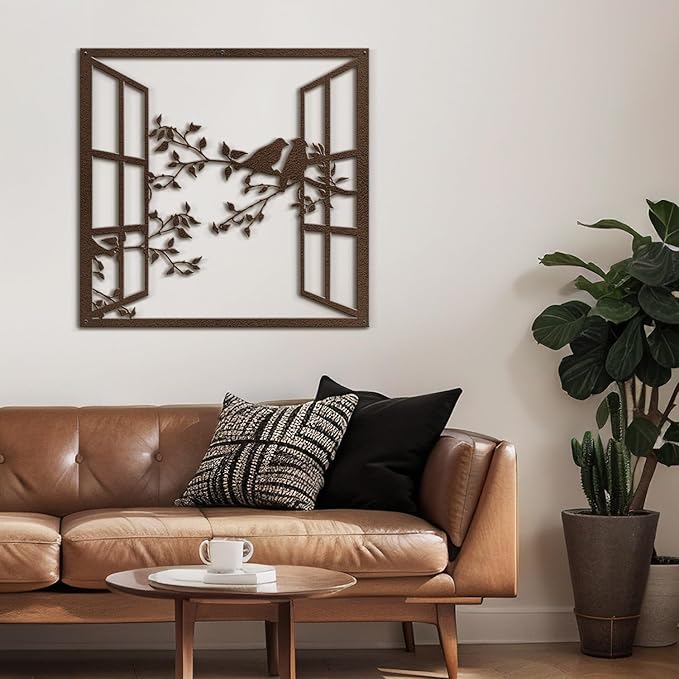 SIGNLEADER Metal Wall Art Decor Bird Silhouette on Branch Modern Abstract Wall Sculpture Hangings Home Decoration for Living Room, Bedroom, Bathroom, Kitchen, Outdoor - 24" Bronze